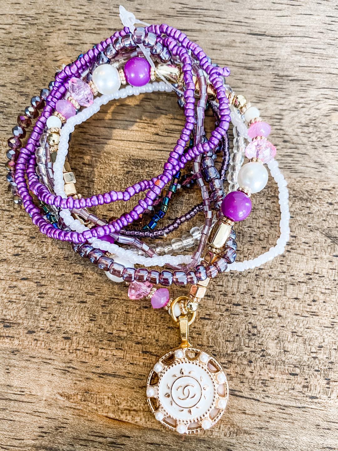 Stackable Beaded Bracelets with Channel charm