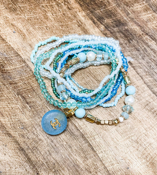 Beaded Stack Bracelet with Chanel Chram