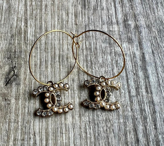 Crystal Pearl and Crystal C hoop earrings