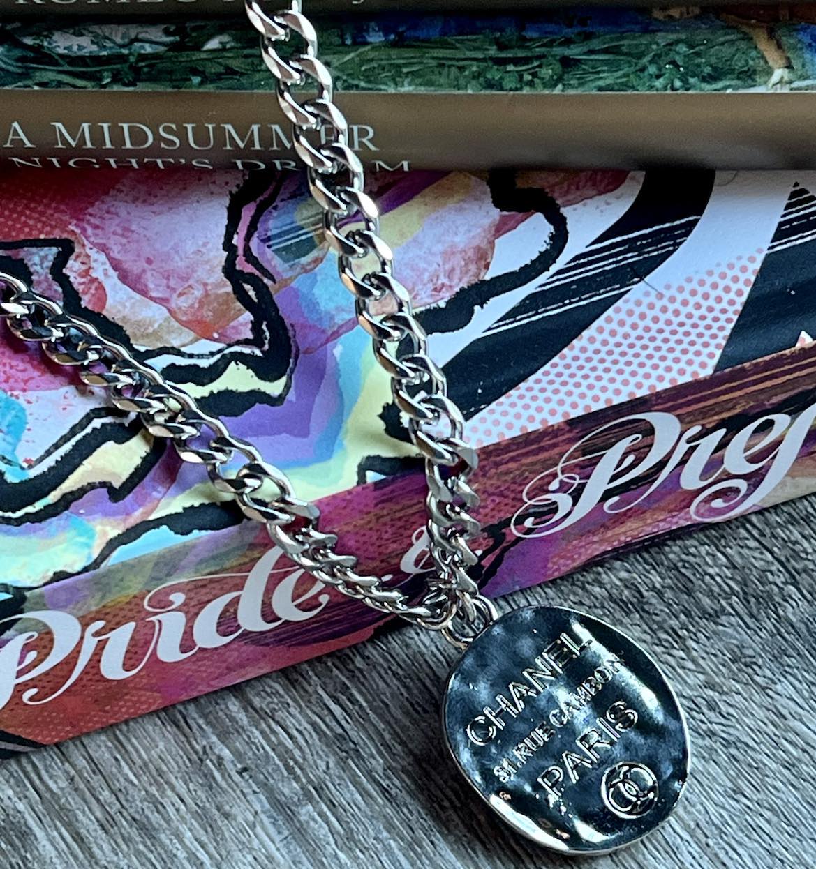 Sliver Necklace with Hammered Chanel Pendant