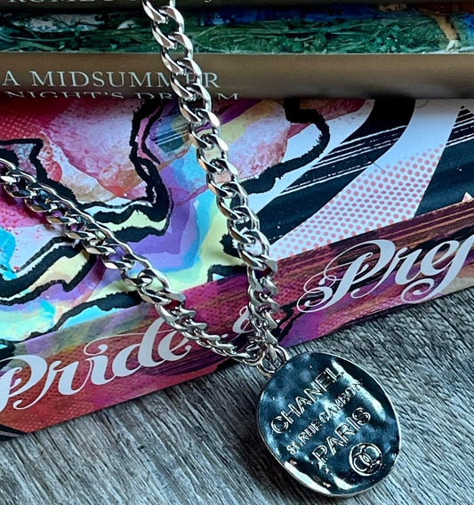 Sliver Necklace with Hammered Chanel Pendant