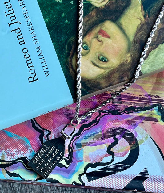 Silver Rope Necklace with Chanel Tag Pendant