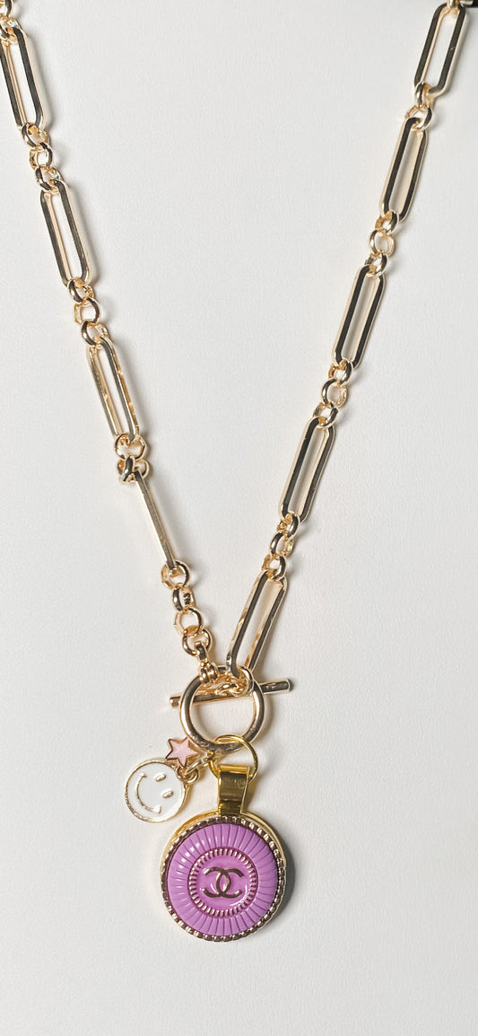 Toggle Necklace with Channel and smiley face charm