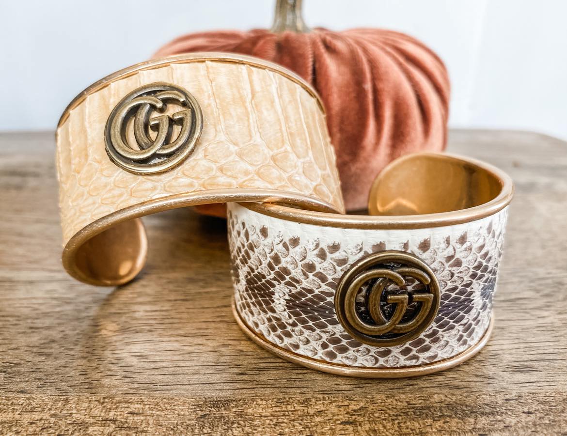 Gold Snake Skin Cuff Bracelet with Gucci Button