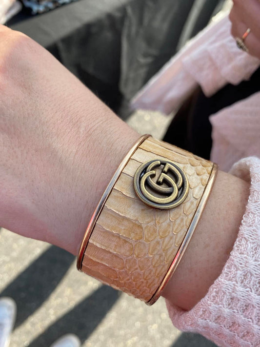 Gold Snake Skin Cuff Bracelet with Gucci Button
