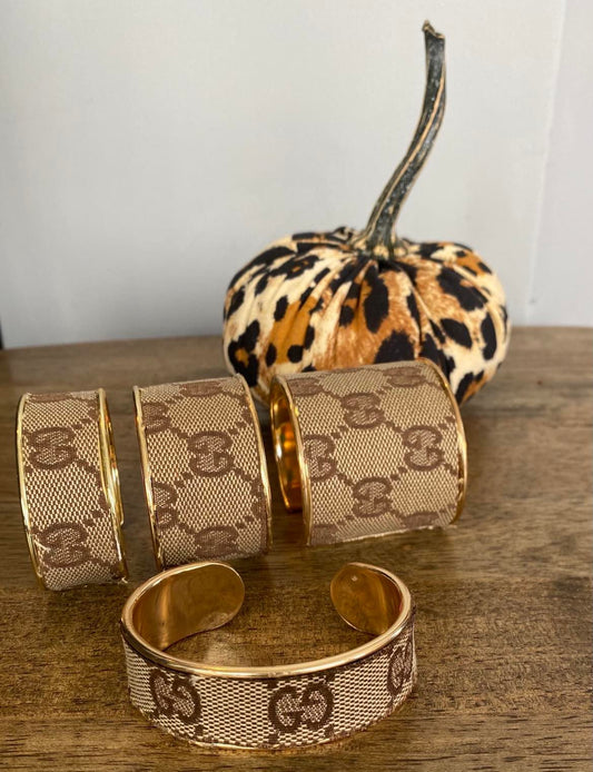 1" Gold Cuff Bracelet with Gucci Fabric inlay