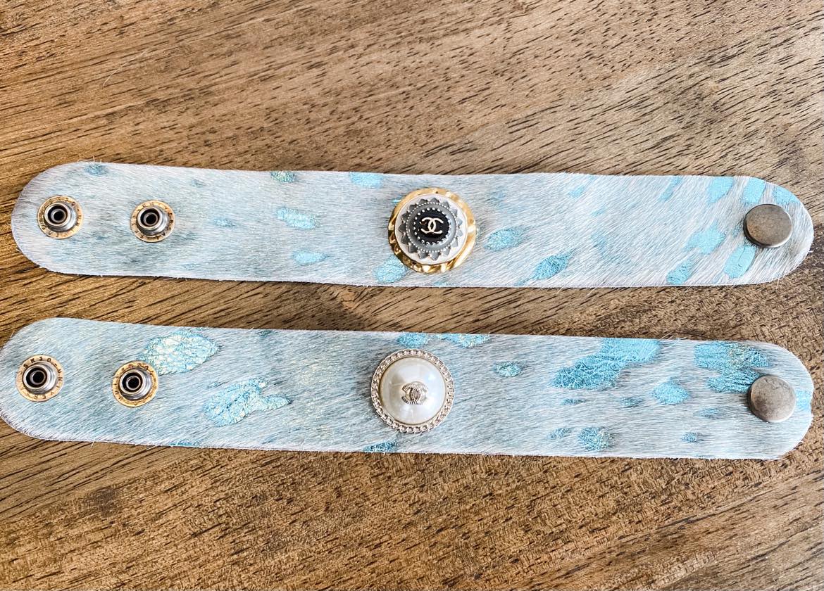 Blue Cowhide Leather Bracelet