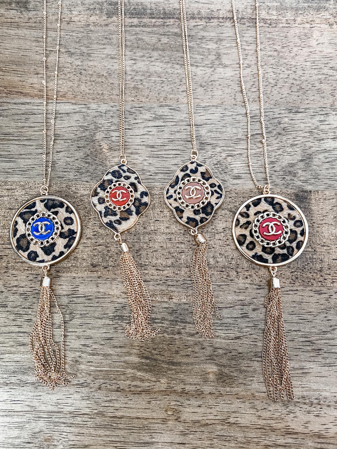 Leopard Disk Pendant with authentic Chanel button