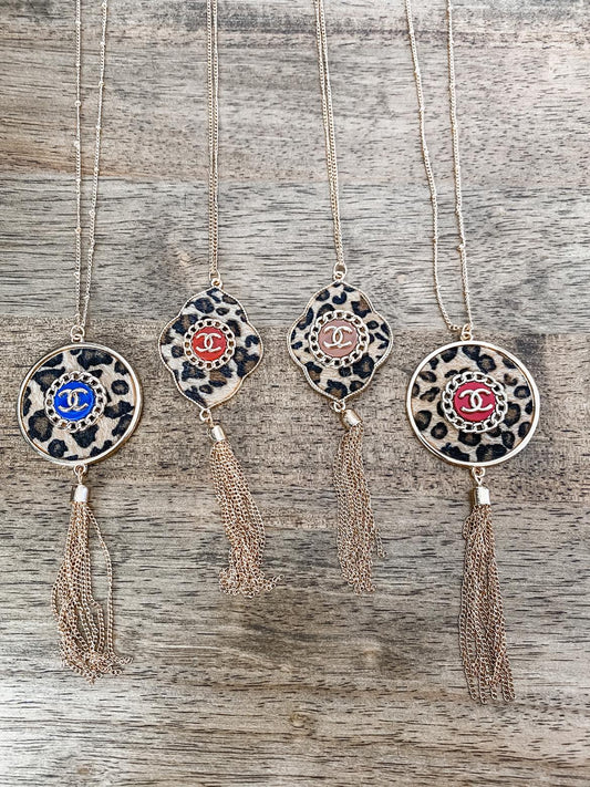 Leopard Disk Pendant with authentic Chanel button