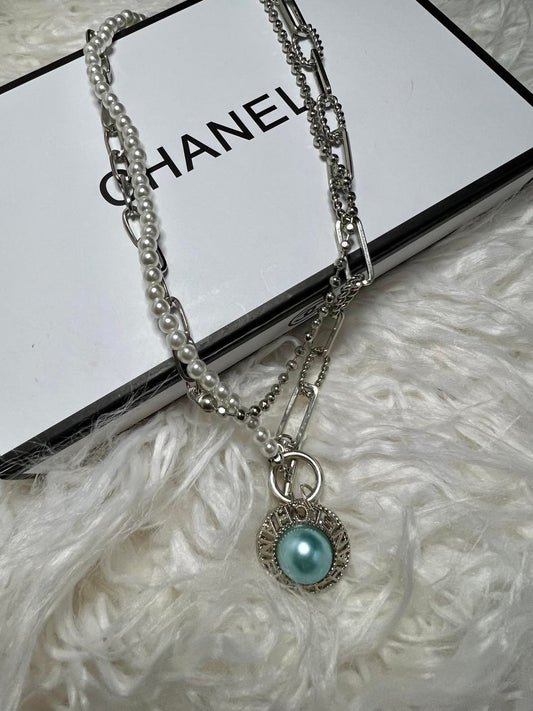 Chain and Pearl Necklace with Channel Charm
