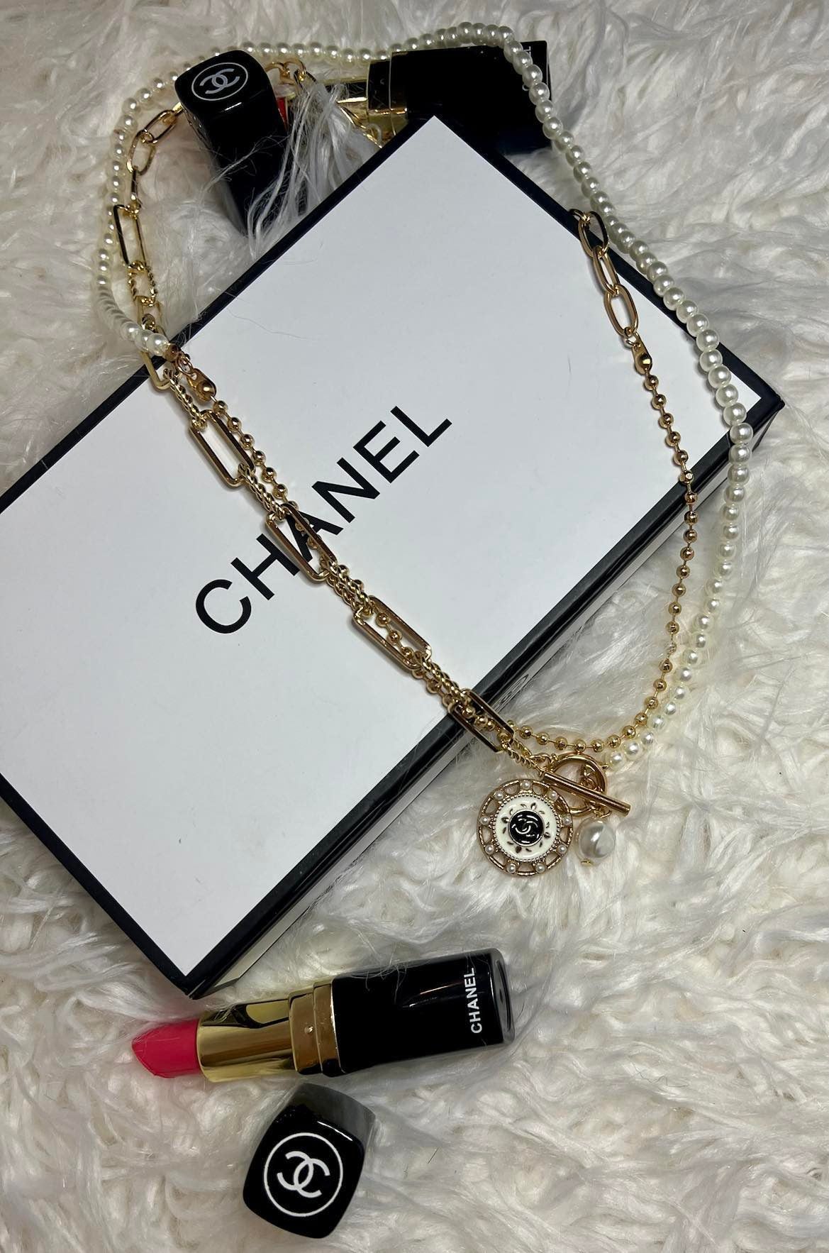 Chain and Pearl Necklace with Channel Charm
