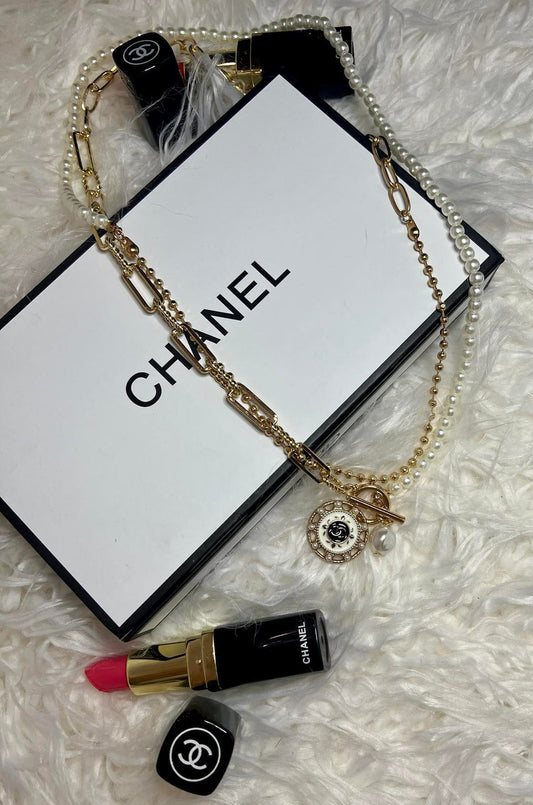 Chain and Pearl Necklace with Channel Charm