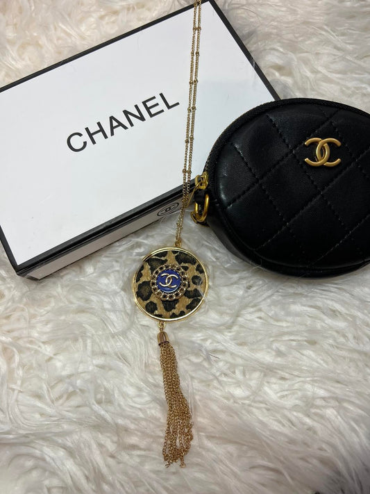 Leopard Disc Necklace with Chanel Button