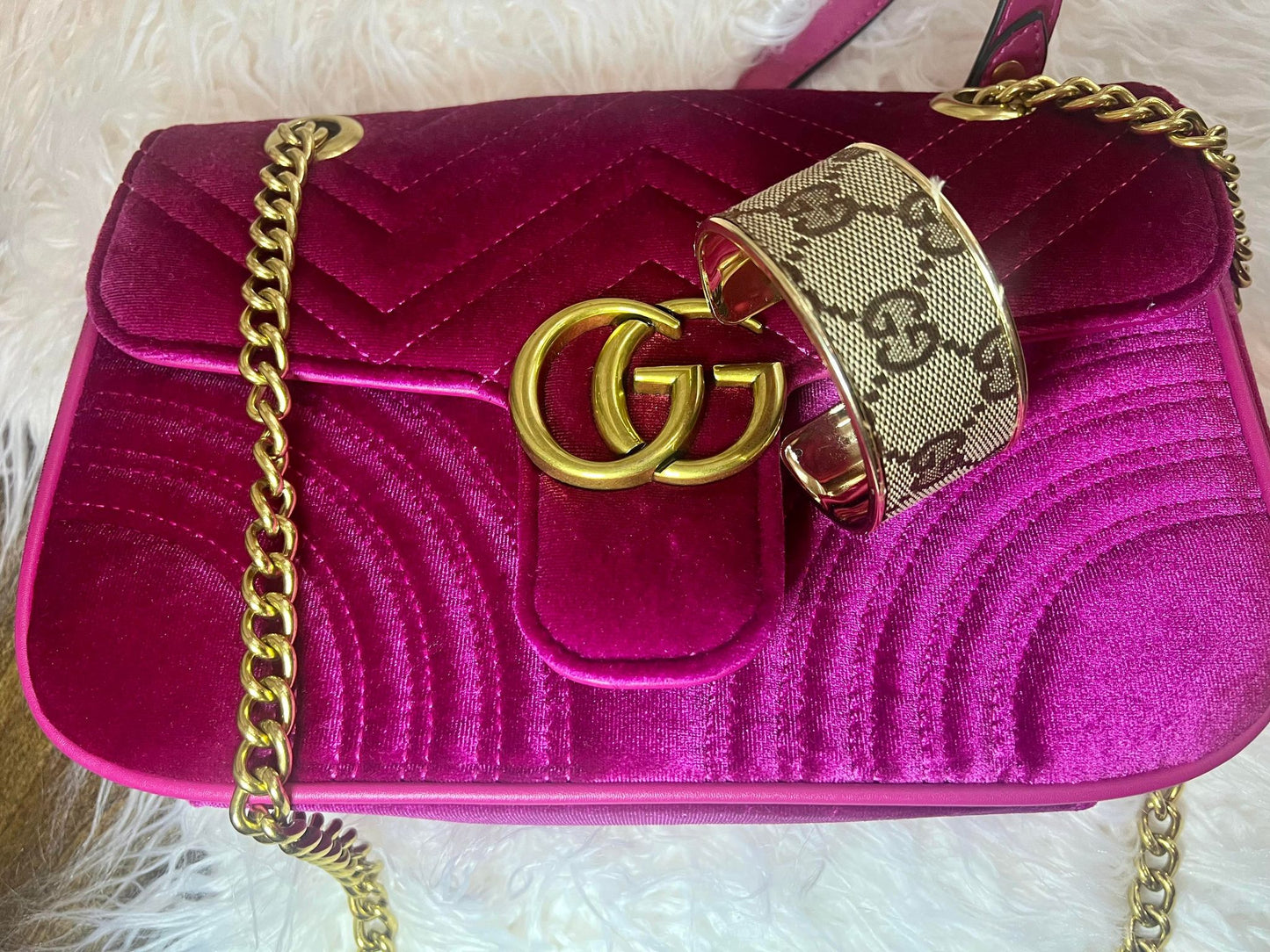 1 1/4" Gold Cuff Bracelet with Gucci Fabric Inlay