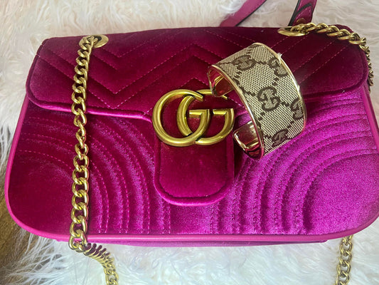 1 1/4" Gold Cuff Bracelet  with Gucci Fabric Inlay