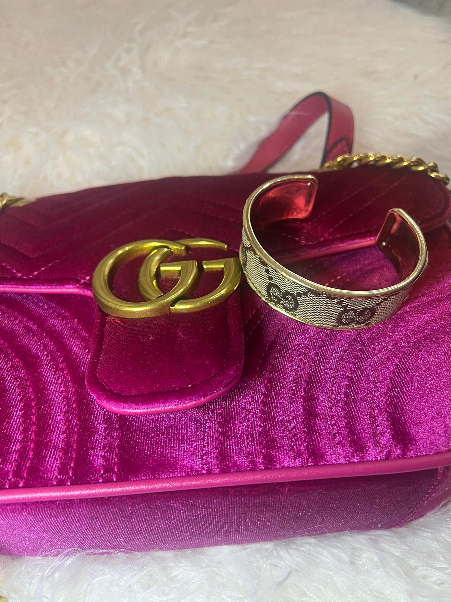 1" Gold Cuff Bracelet with Gucci Fabric inlay