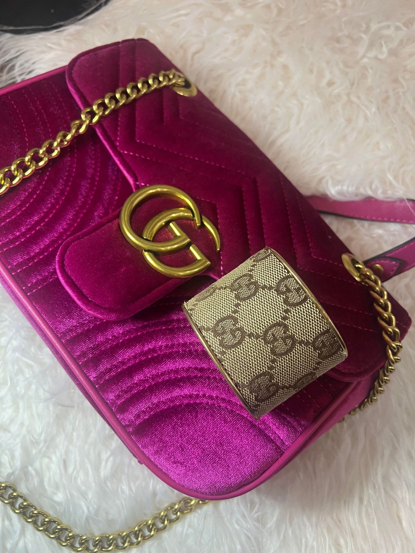 2" Gold Cuff Bracelet with Gucci Fabric Inlay