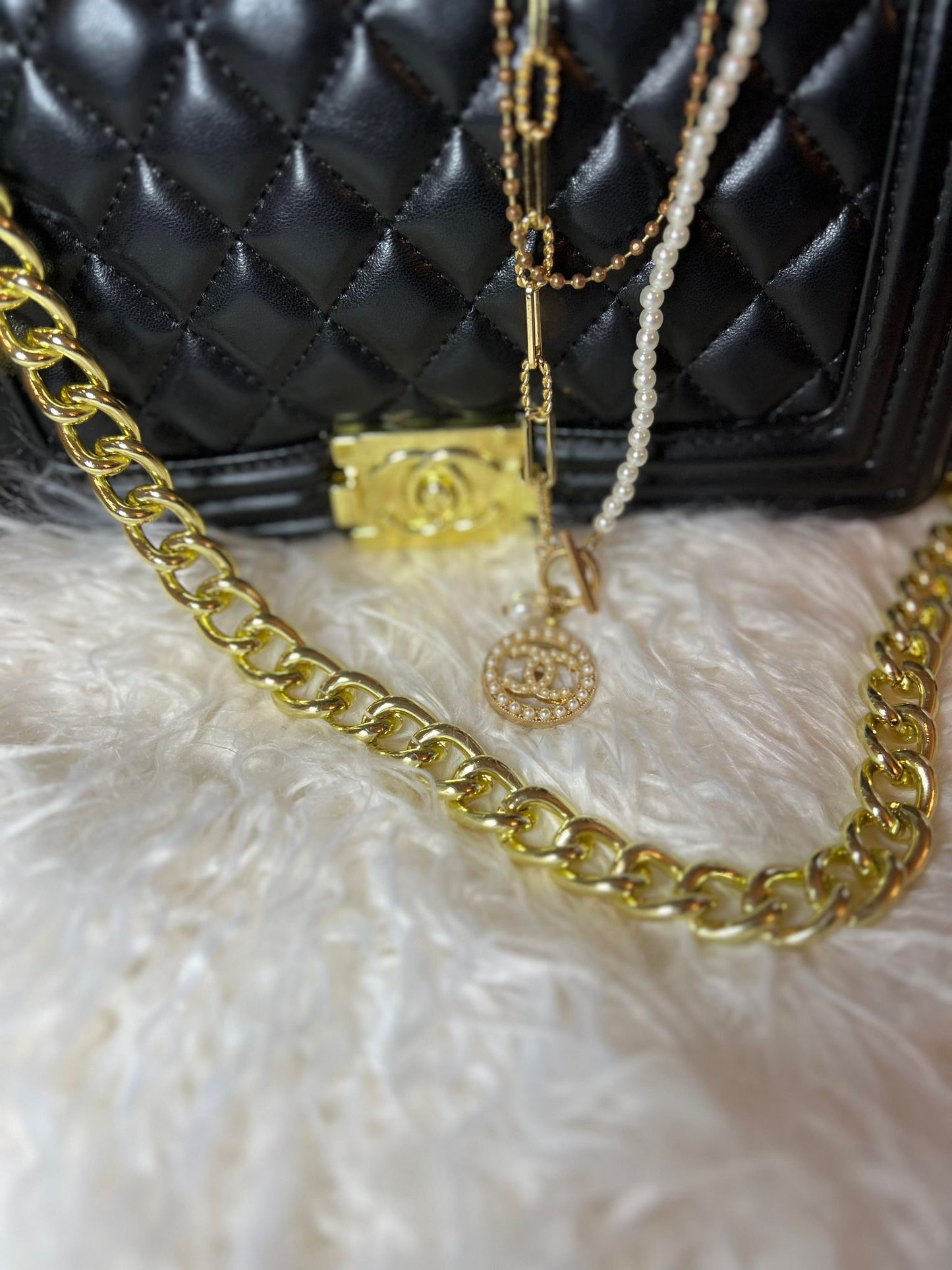 Gold and Pearl Layer Chanel Necklace