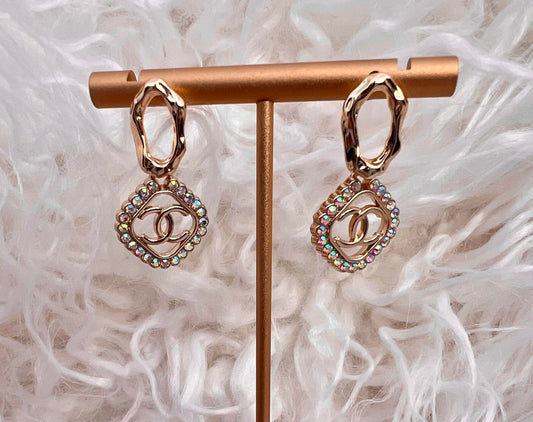 Crystal Chanel Gold Drop Earrings