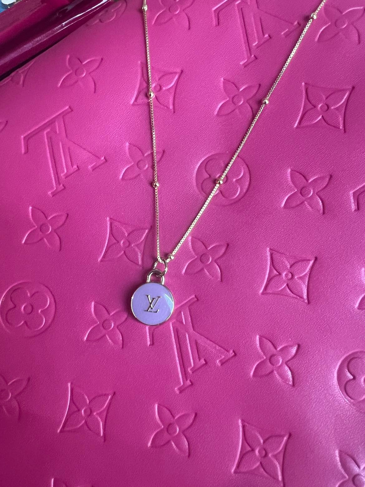 Fuchsia Louis Vuitton logo Necklace