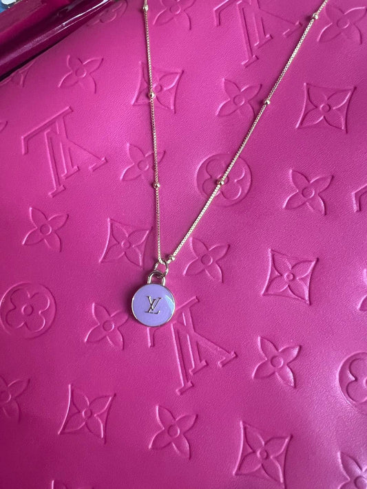 Fuchsia Louis Vuitton logo Necklace