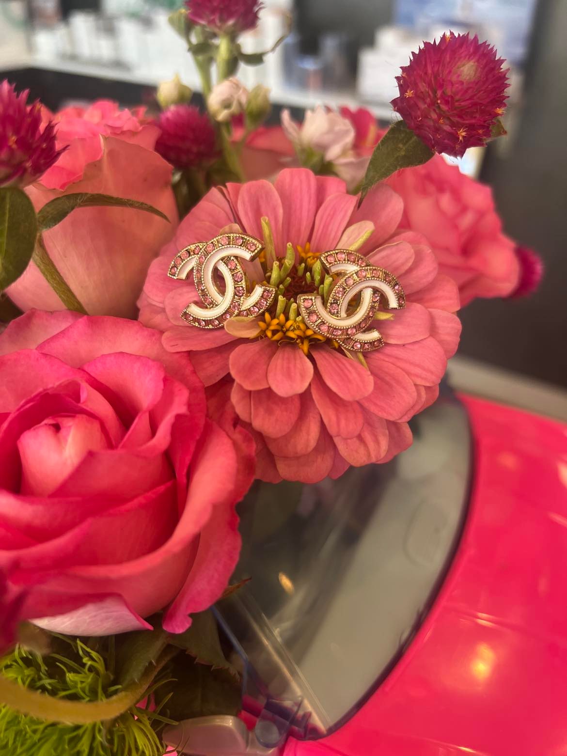 Crystal Chanel Barbie Pink Earrings