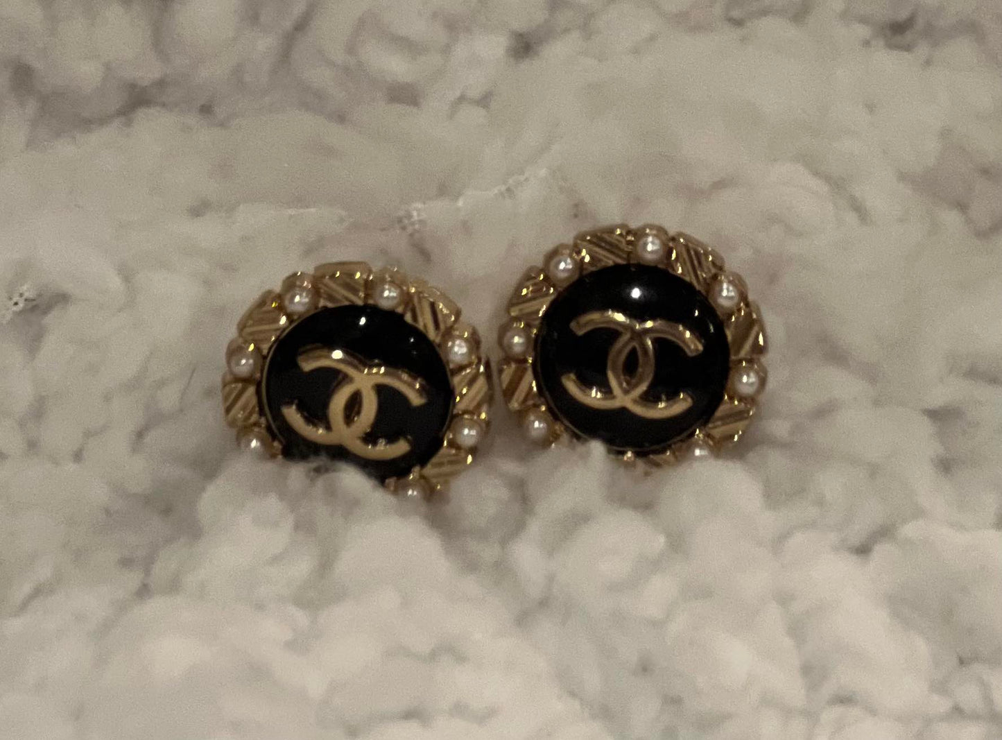 Black Chanel Earrings w/pearl trim