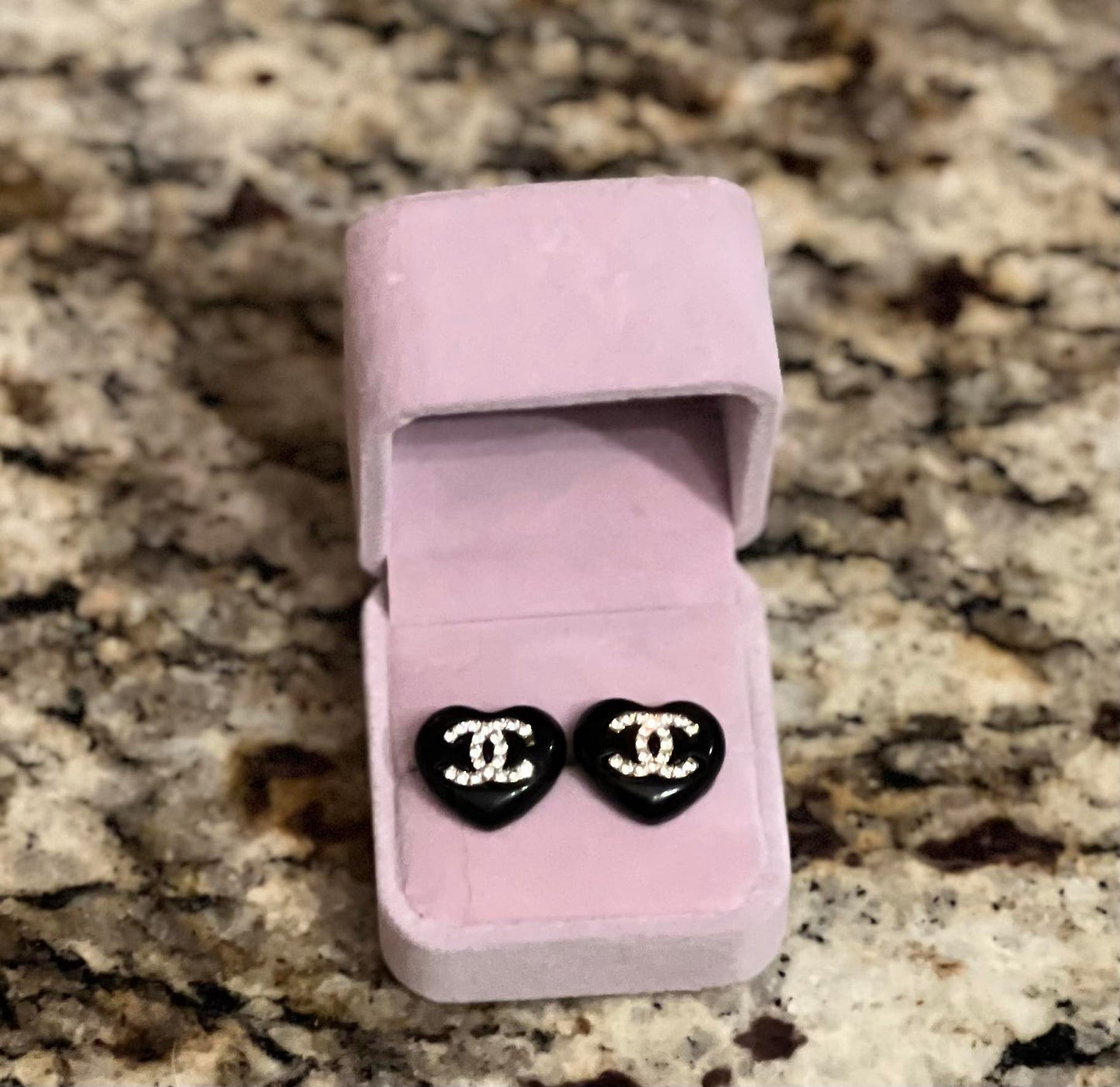 Black Chanel heart Earrings