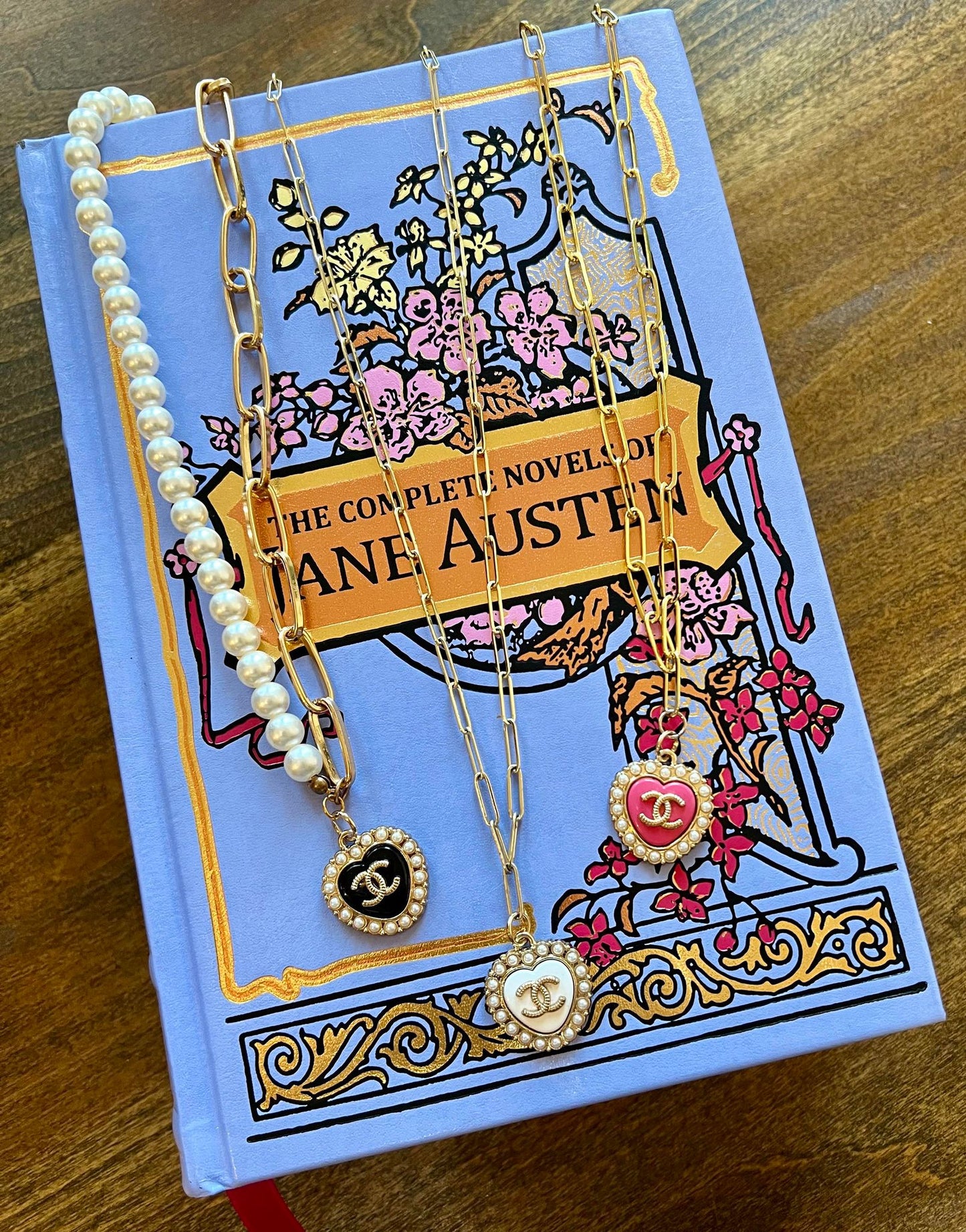 Classics -Paperclip Necklace with Pink and Pearl Heart Pendant