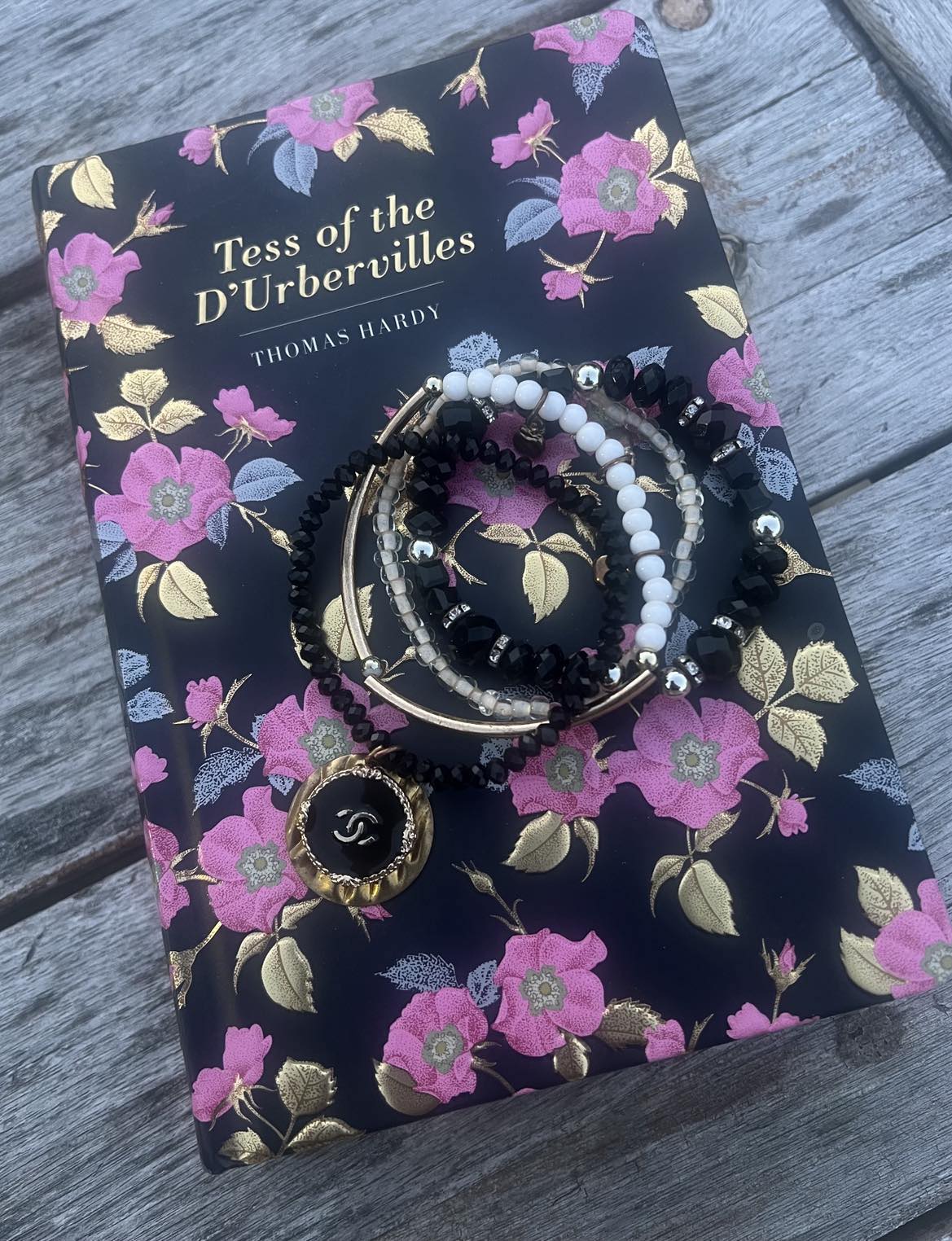 Classic- Channel Button charm beaded stack bracelet