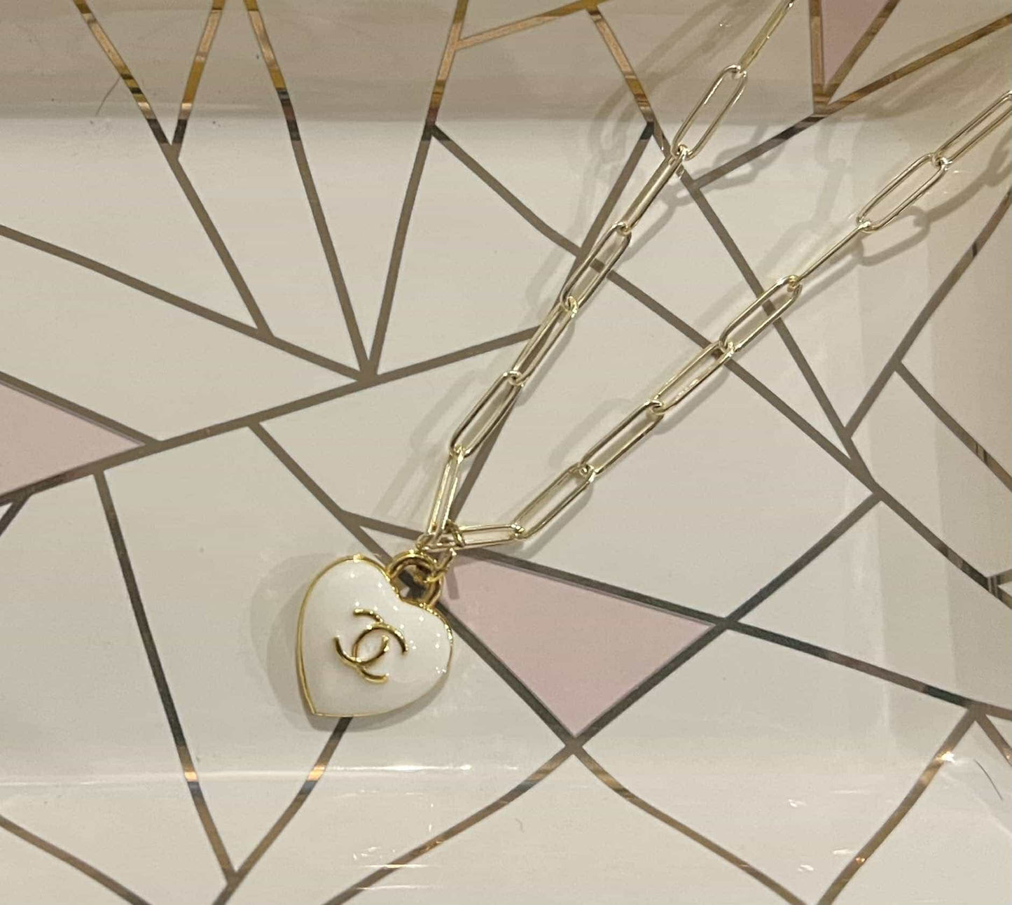 Chanel White Heart Paperclip Necklace