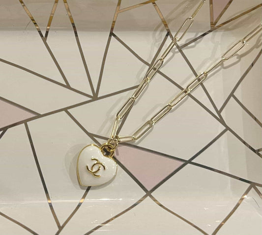 Chanel White Heart Paperclip Necklace