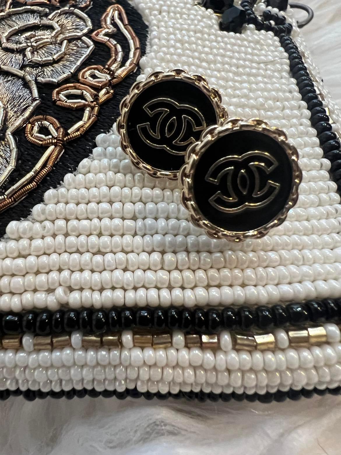 Black and Gold Chanel Classic Earrings