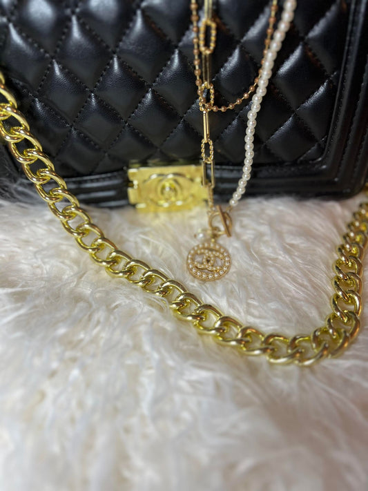 Gold and Pearl Layer Chanel Necklace