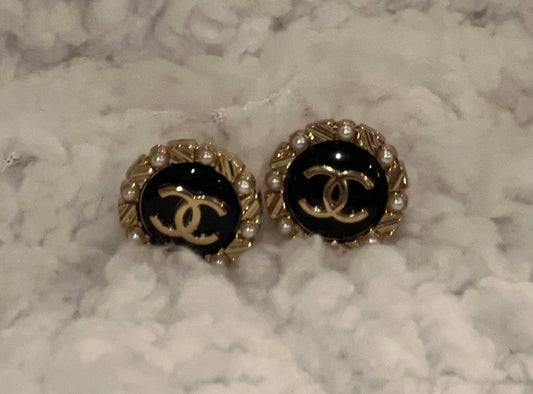 Black Chanel Earrings w/pearl trim