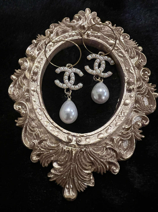 CC Pear Crystal Hoops Earrings